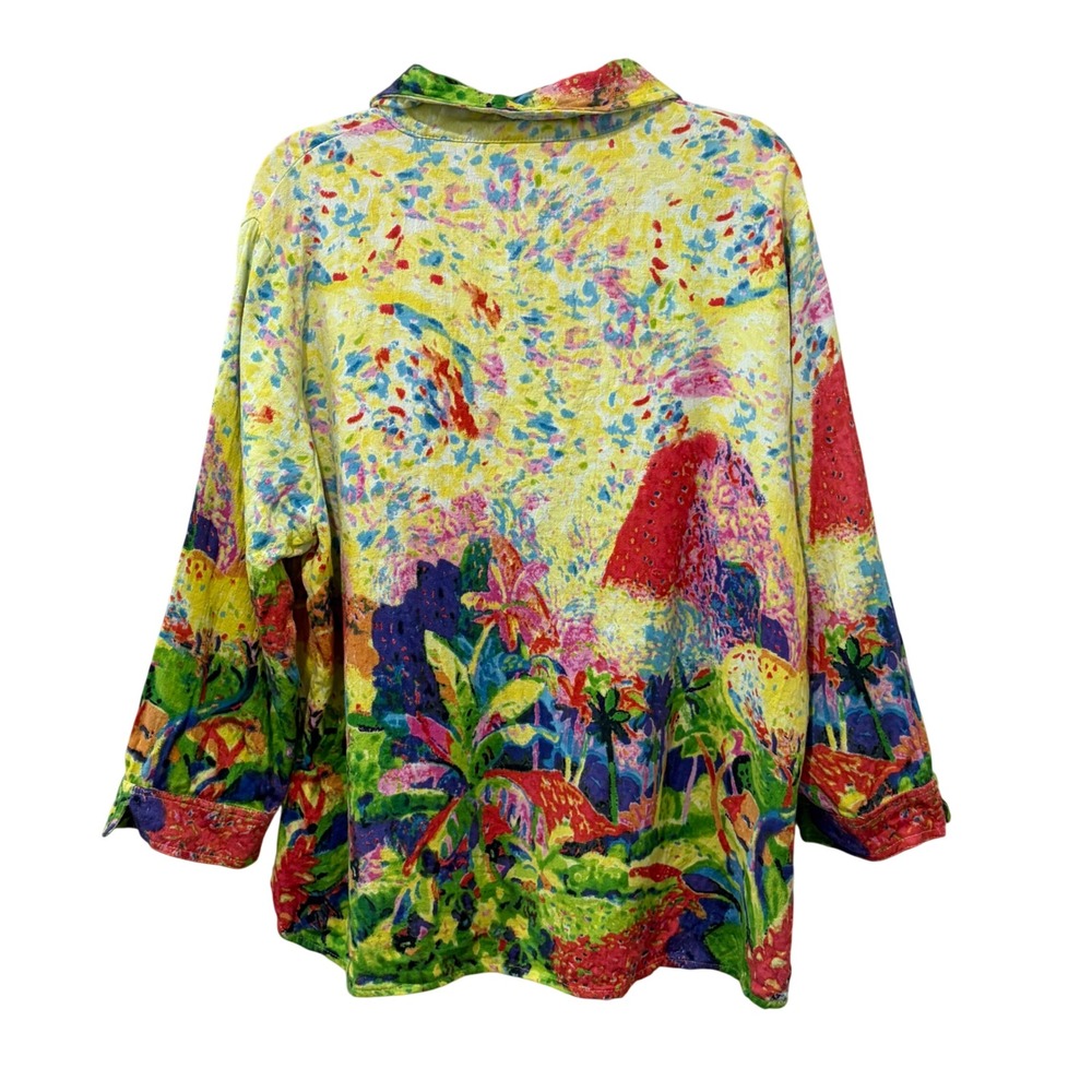 Michael Leu Button Down Shirt Women 3X Multicolor Abstract Art Sequin Cotton - Picture 2 of 9